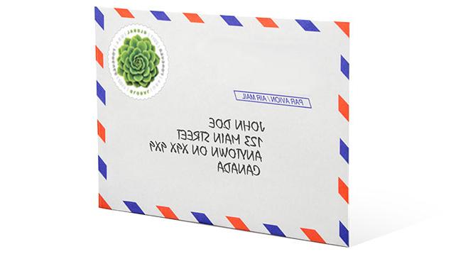航空邮件信封图像，内附“头等环球永远”®邮票.